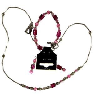 Metal and Acrylic Pink/Purple/Silver/Clear Beads- Necklace, Earring and Bracelet